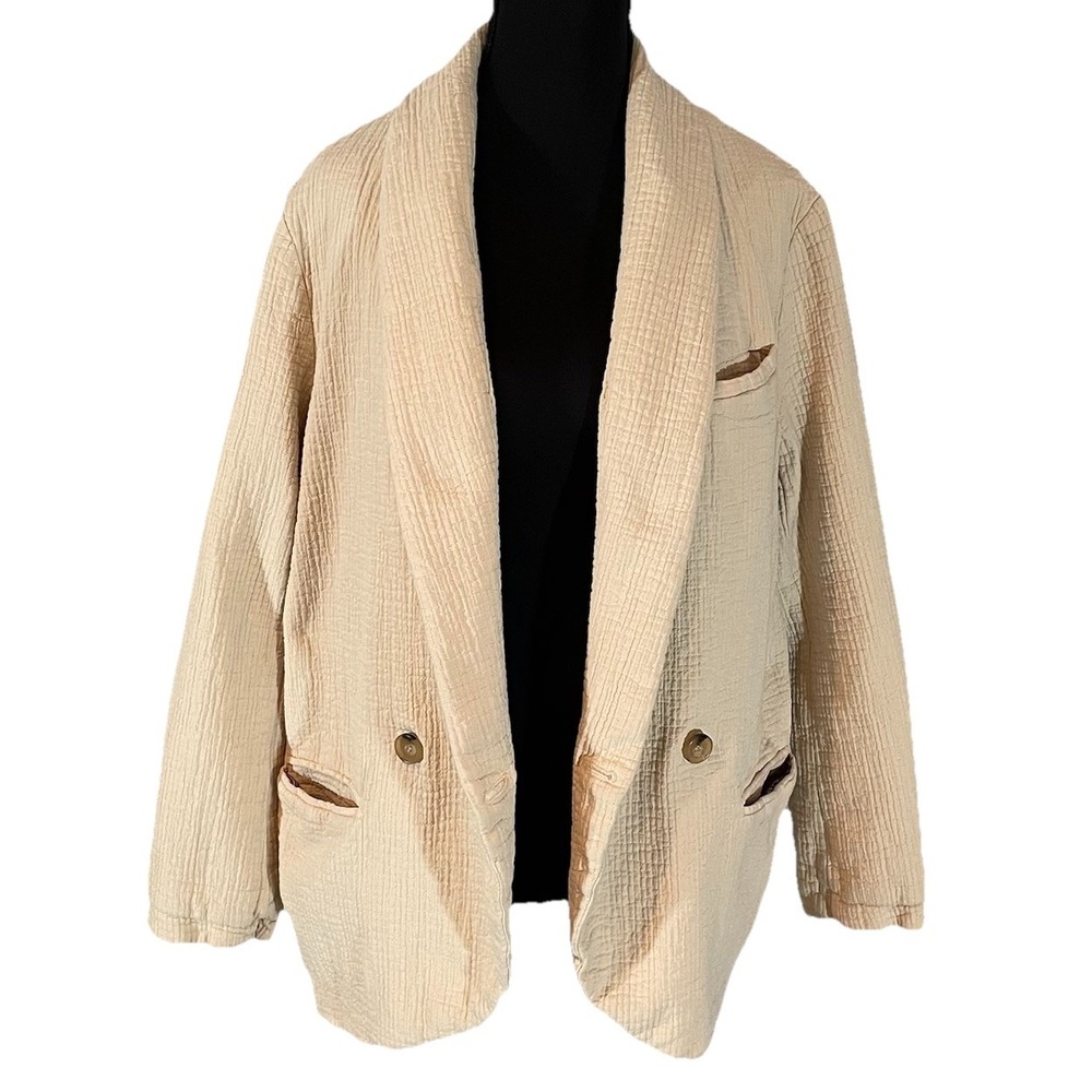 Free People Rowan Cotton Gauze Double Breasted Blazer Jacket in Ecru/Cream Sm - Picture 2 of 7